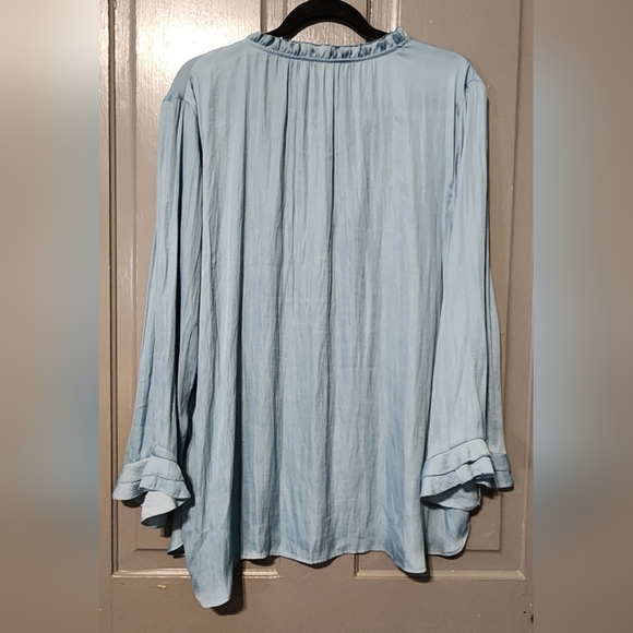 LOFT Light Blue Blouse with Ruffle Neckline, EUC, Size XXL - Picture 5 of 7